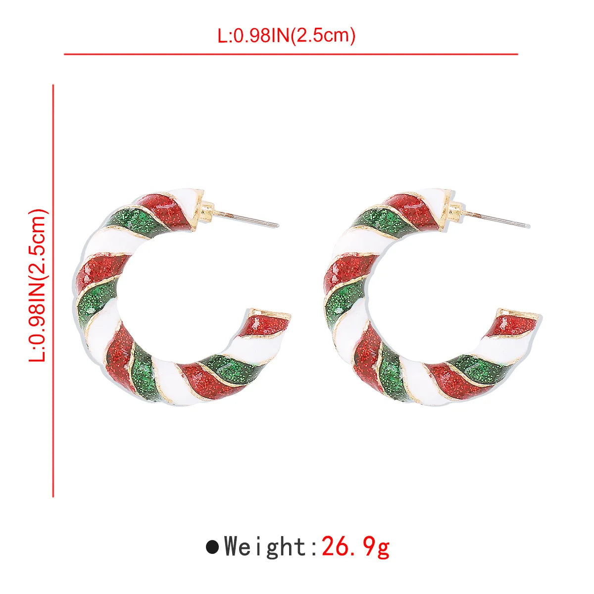 Enamel Candy Cane Hoops