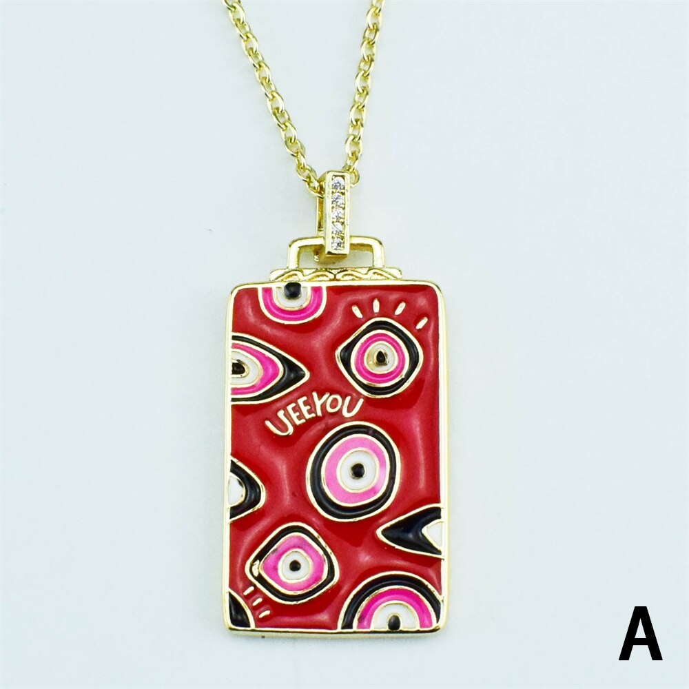 Enamel Evil Eye Rectangle Pendant Necklace