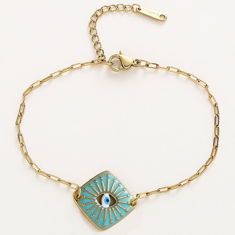 Boho Square Enamel Evil Blue Eyes Bracelet