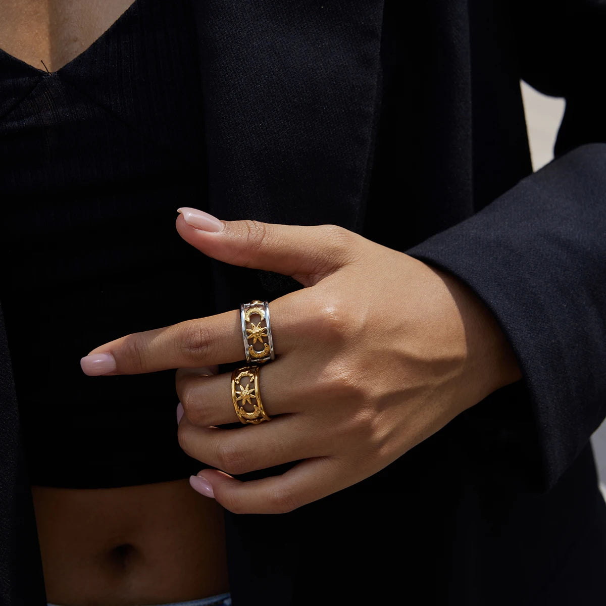 18K Gold Plated Star Moon Ring