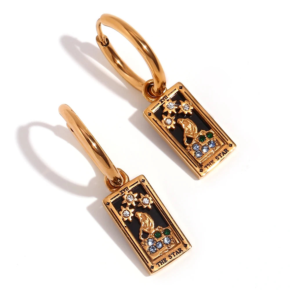 Tarot Card Hoop Earrings 18K Gold Plated