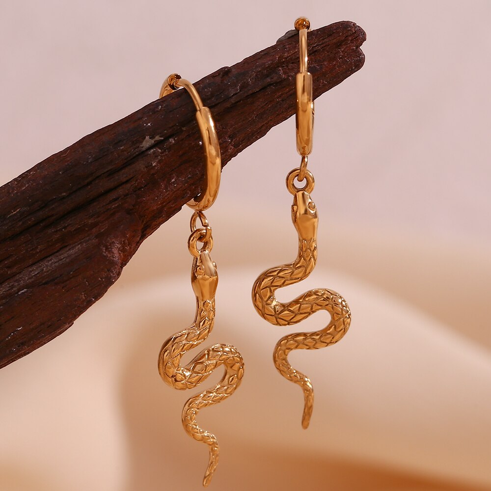 Snake Pendant Hoop Earrings