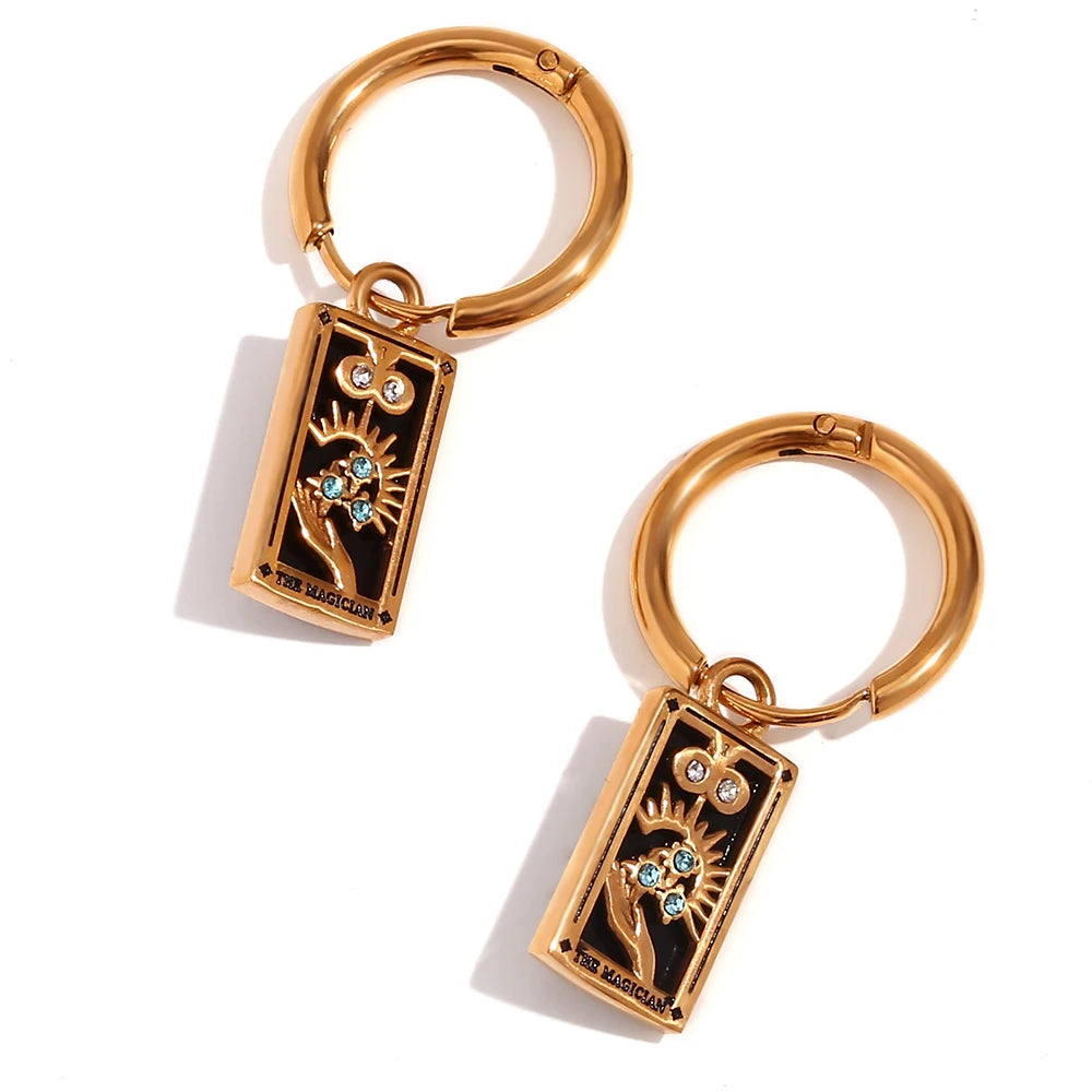 Tarot Card Hoop Earrings 18K Gold Plated