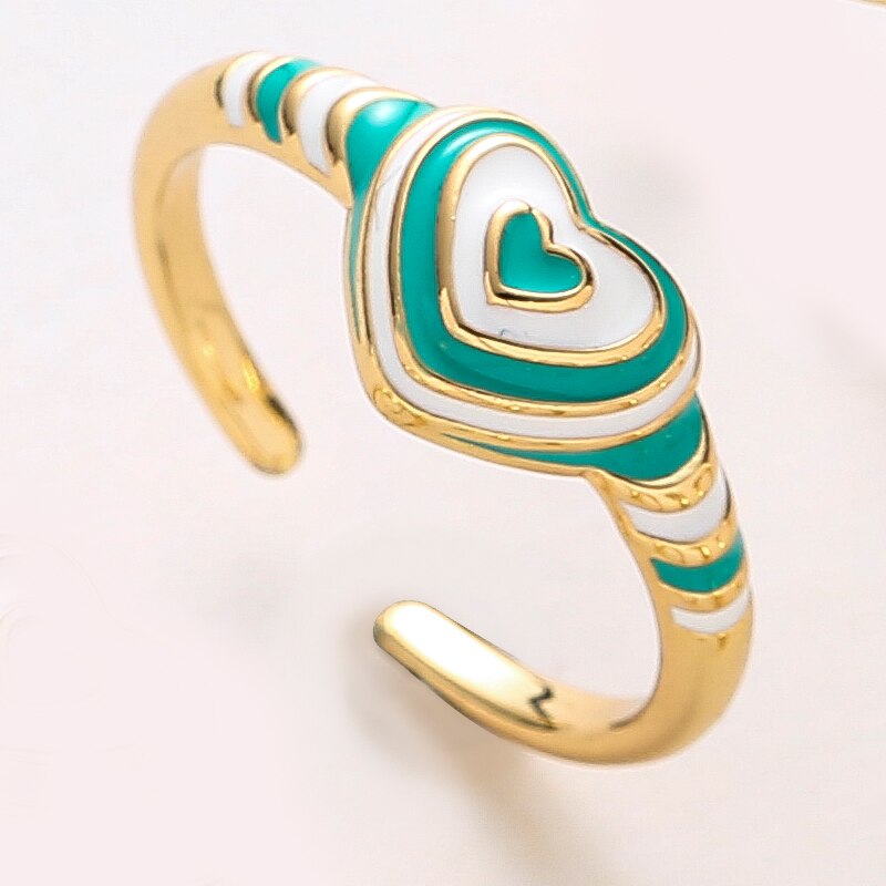 Geometric Enamel Heart Ring