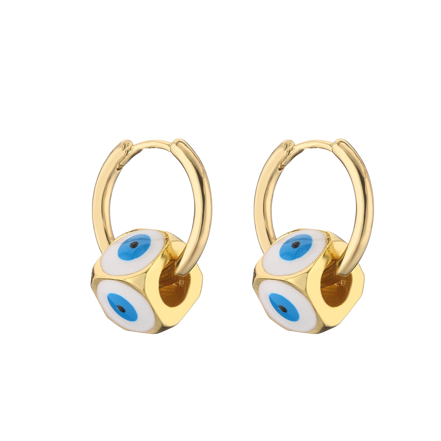 Enamel Evil Eye Bead Hoop Earrings