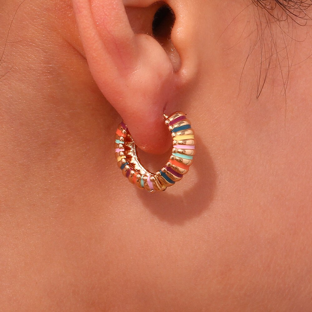 Rainbow Caterpillar Hoop Earrings