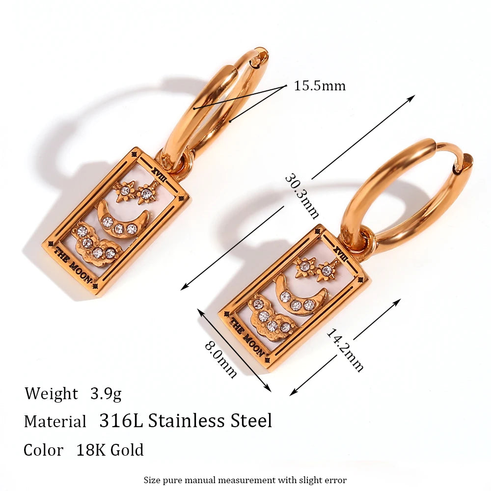 Tarot Card Hoop Earrings 18K Gold Plated