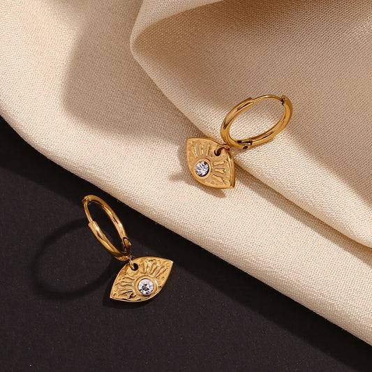 18K Gold Plated Evil Eye Drop Hoops