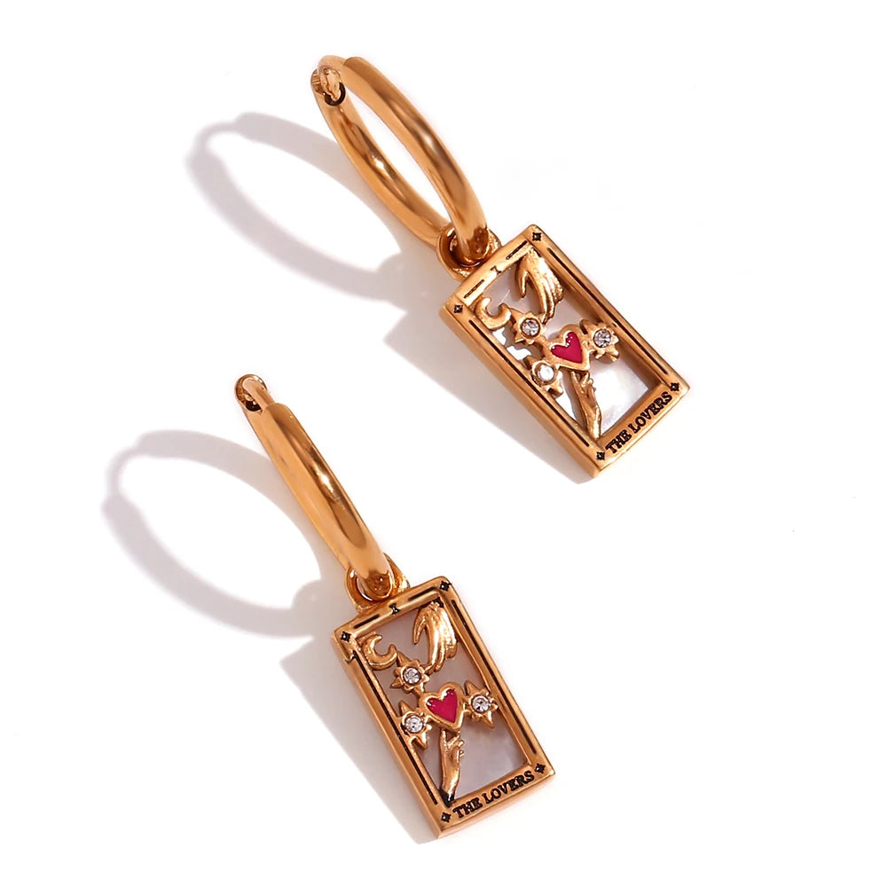 Tarot Card Hoop Earrings 18K Gold Plated