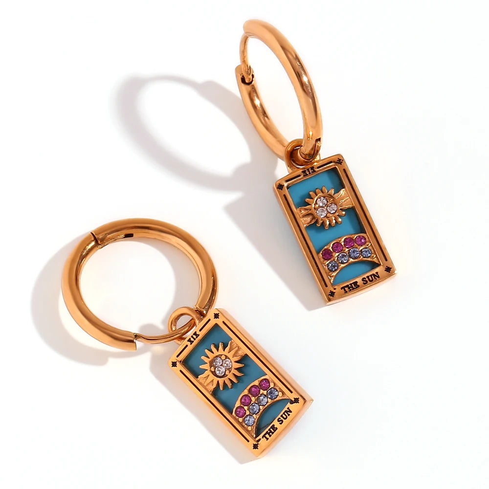 Tarot Card Hoop Earrings 18K Gold Plated