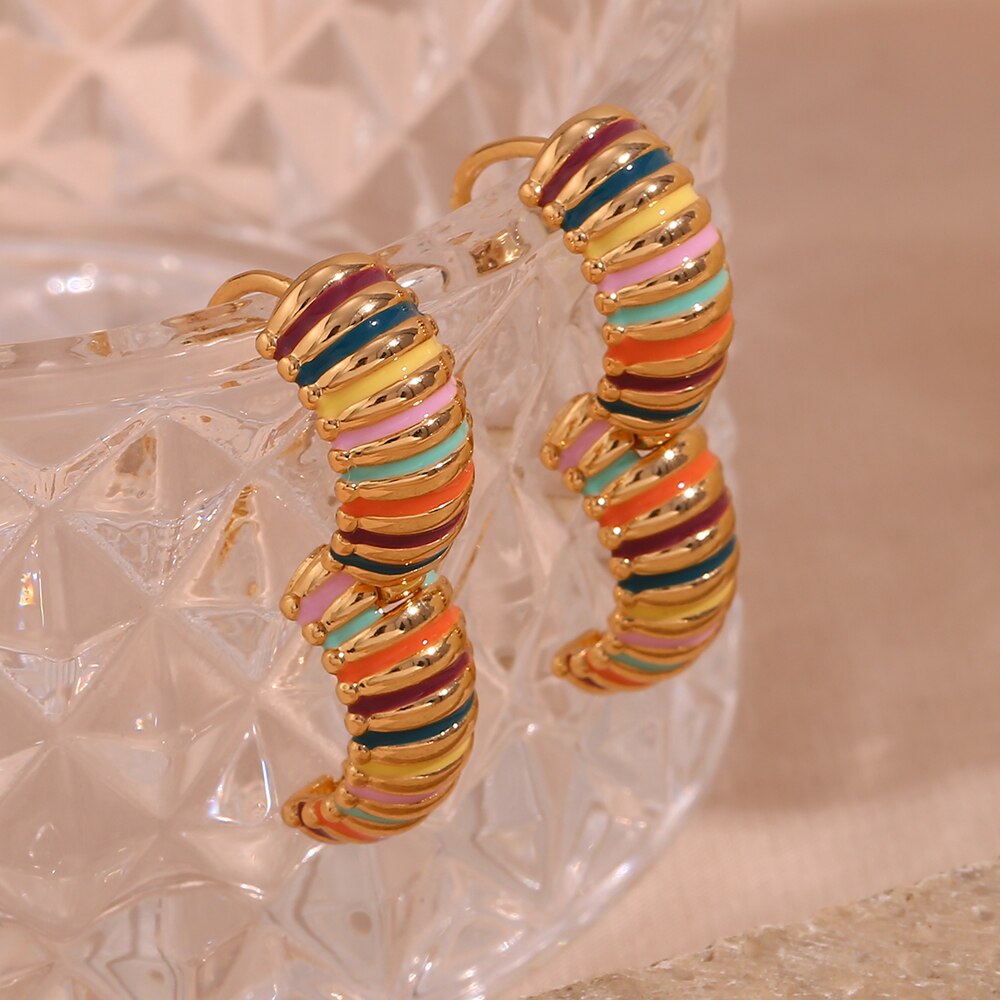 Rainbow Caterpillar Hoop Earrings