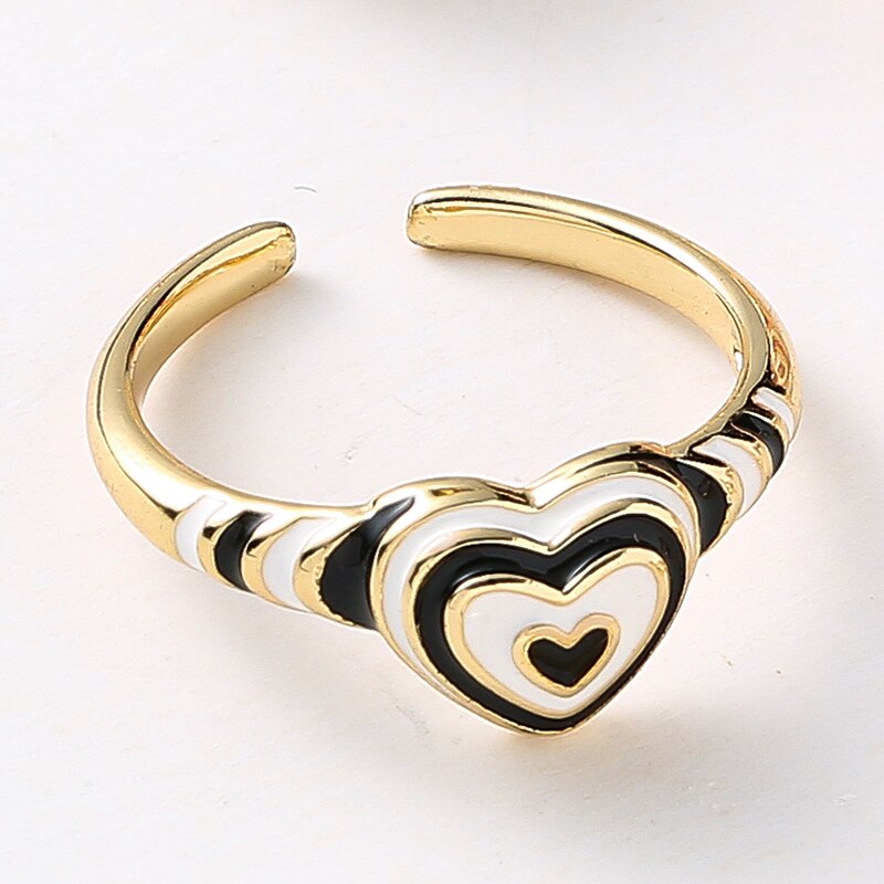 Geometric Enamel Heart Ring