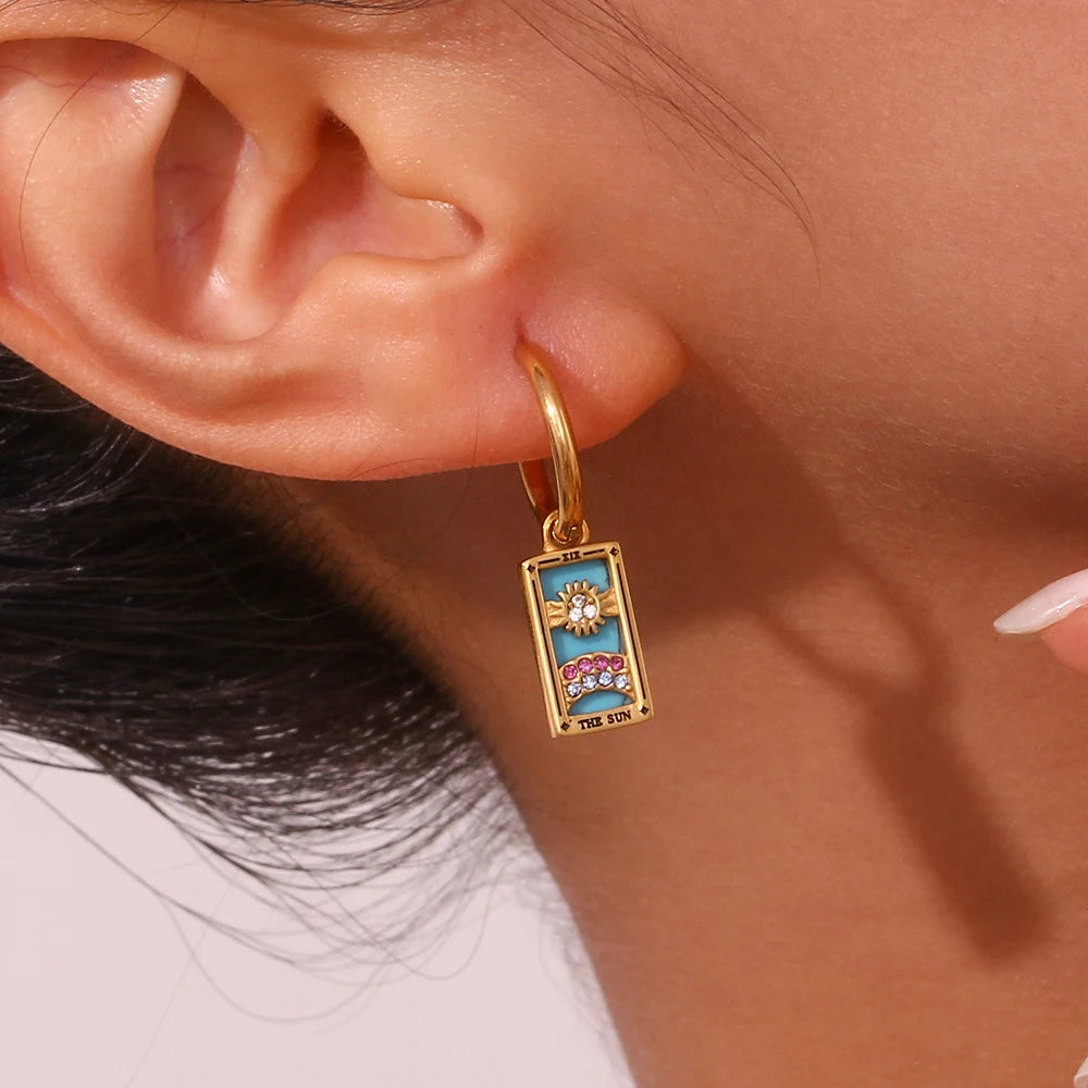 Tarot Card Hoop Earrings 18K Gold Plated