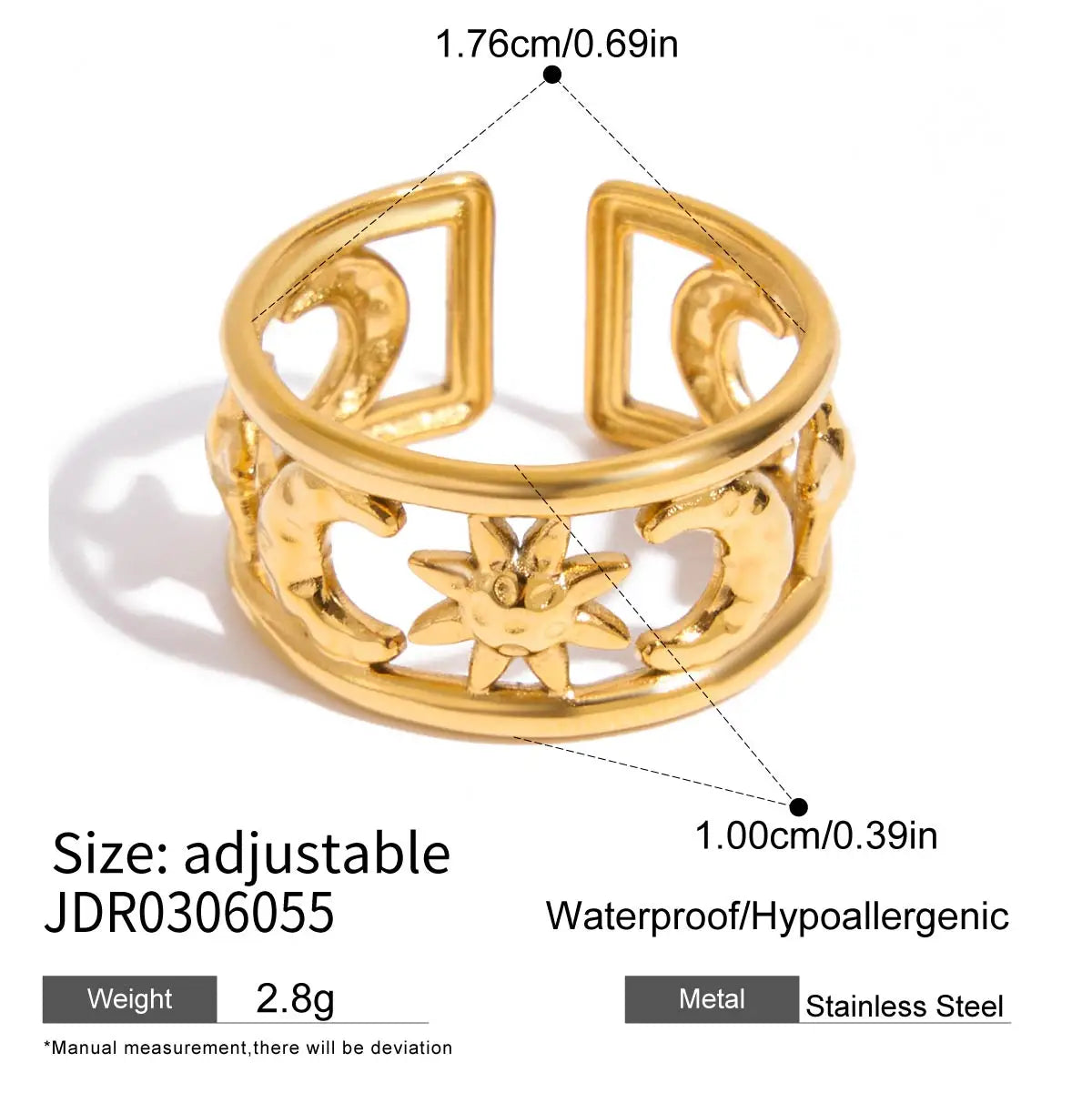 18K Gold Plated Star Moon Ring