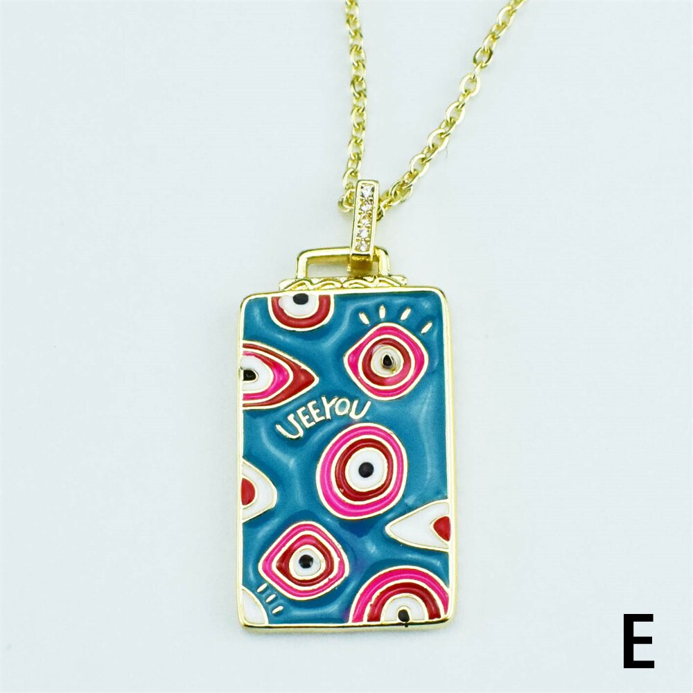 Enamel Evil Eye Rectangle Pendant Necklace