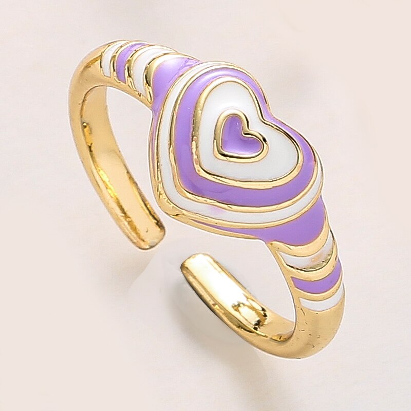 Geometric Enamel Heart Ring