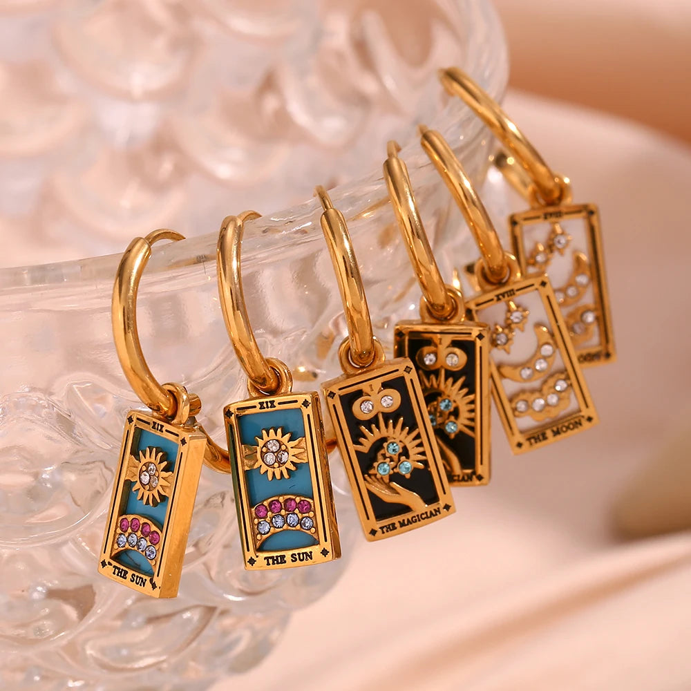 Tarot Card Hoop Earrings 18K Gold Plated