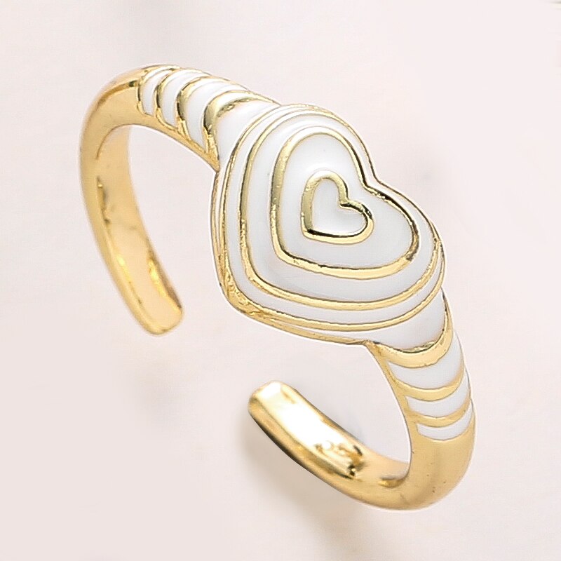 Geometric Enamel Heart Ring