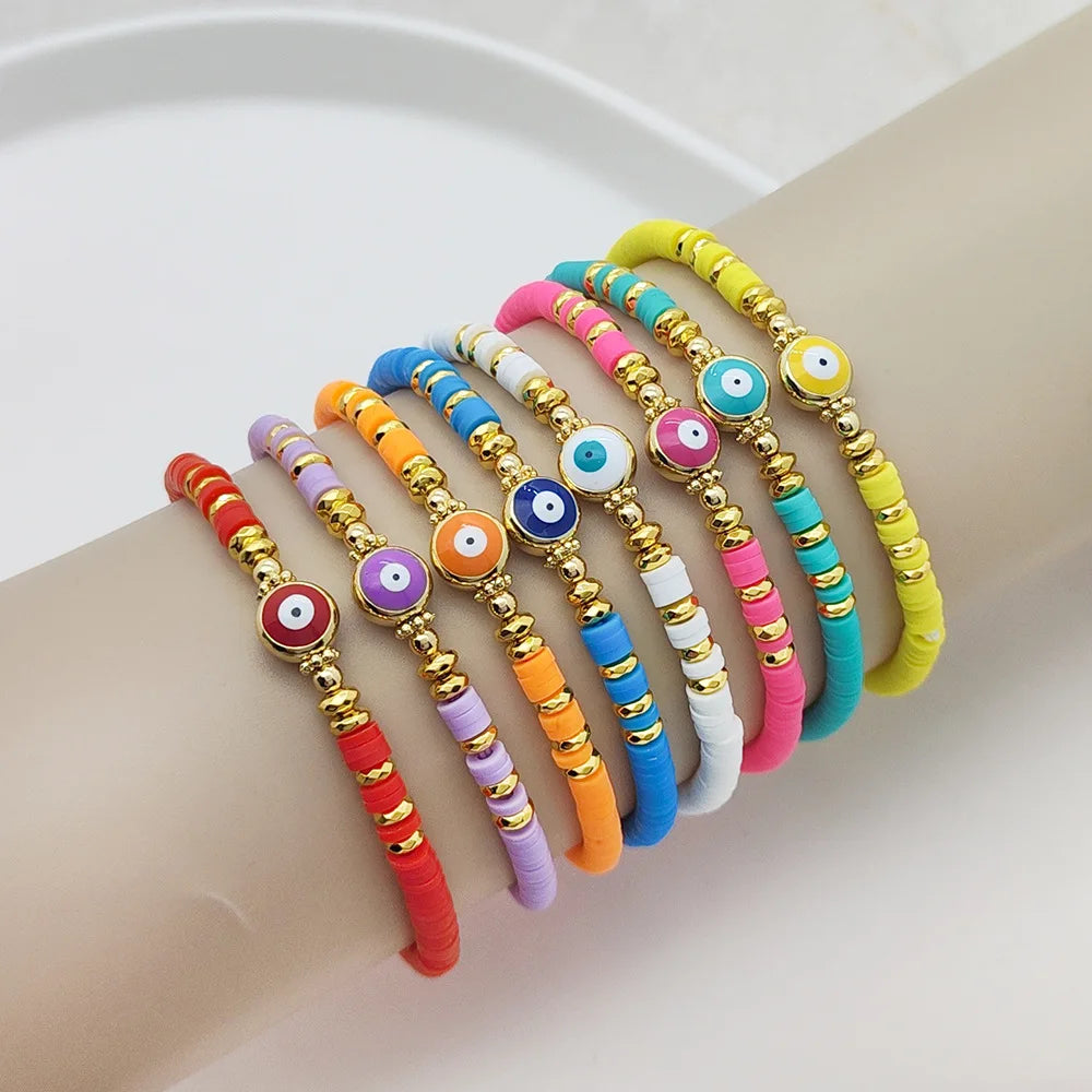 Evil Eye Multi Colour Clay Bead Bracelet