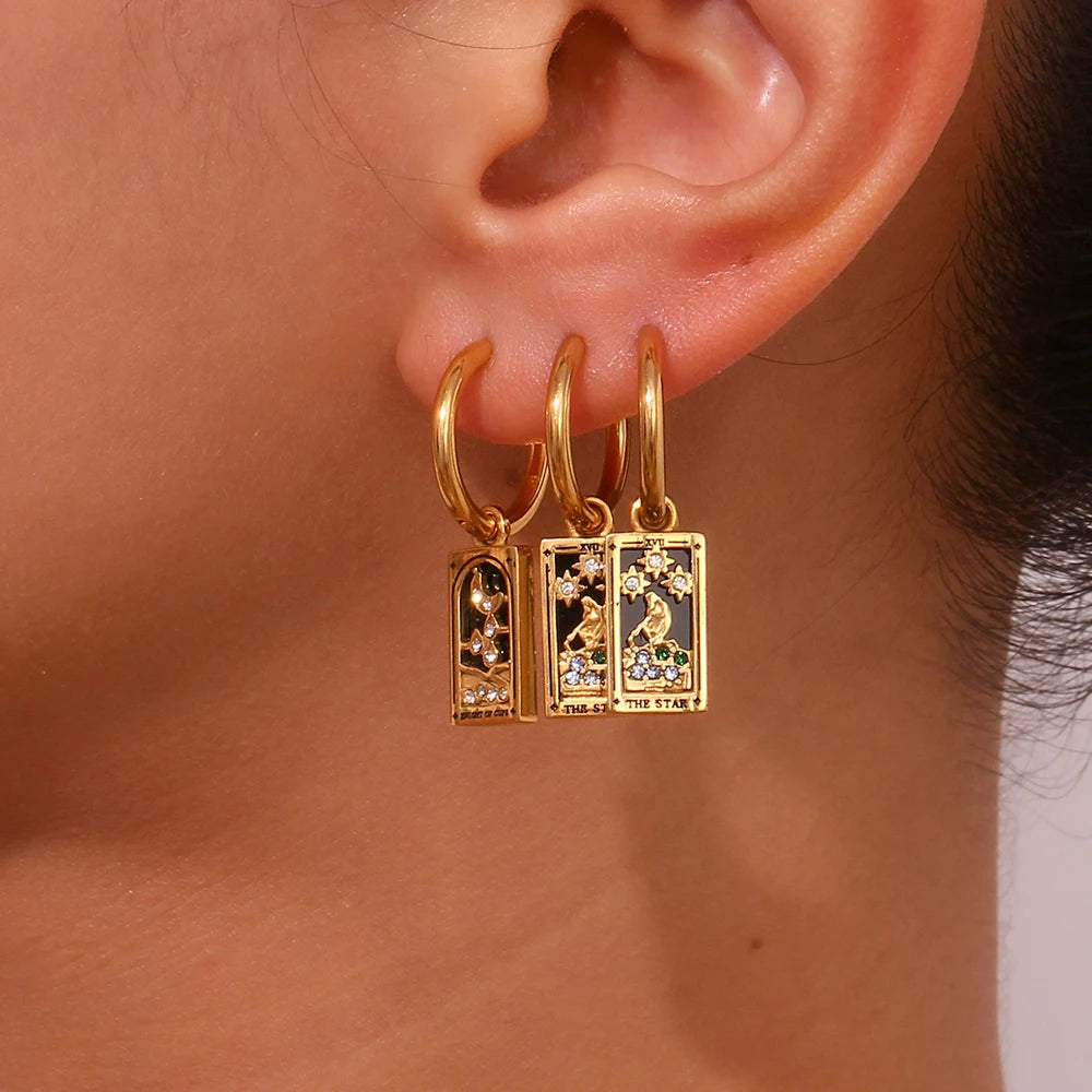 Tarot Card Hoop Earrings 18K Gold Plated