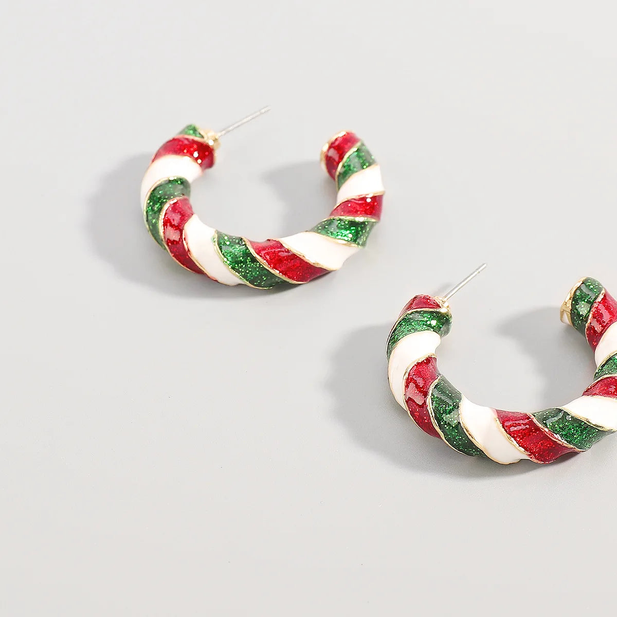 Enamel Candy Cane Hoops