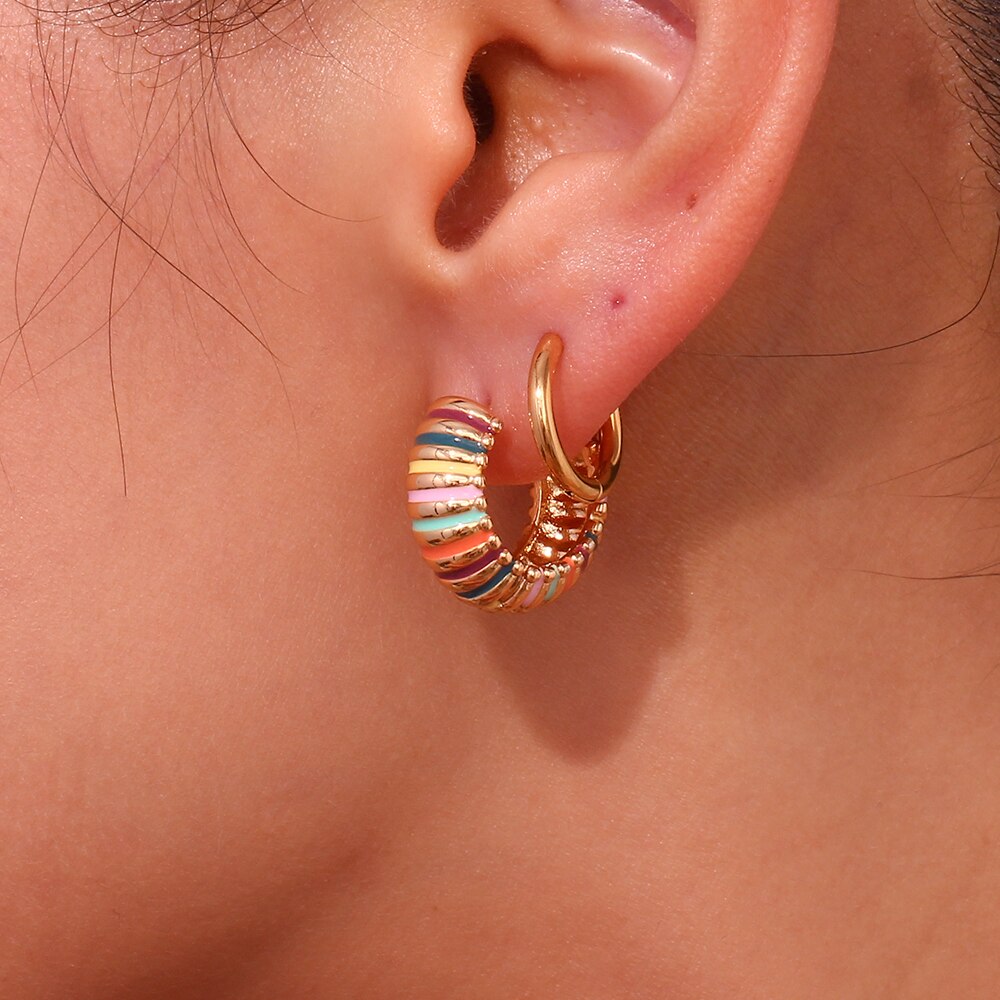 Rainbow Caterpillar Hoop Earrings