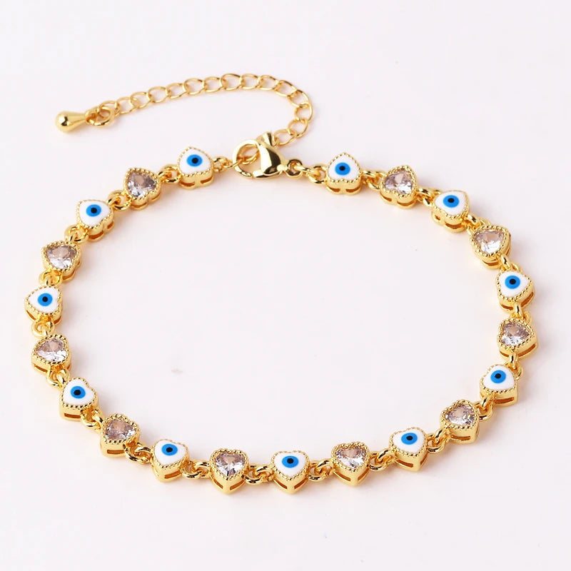 18K Gold Plated Heart Evil Eye Charm Bracelet