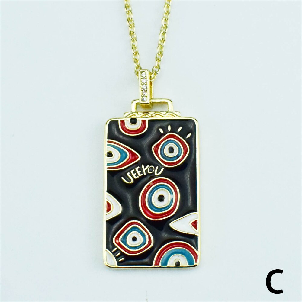 Enamel Evil Eye Rectangle Pendant Necklace