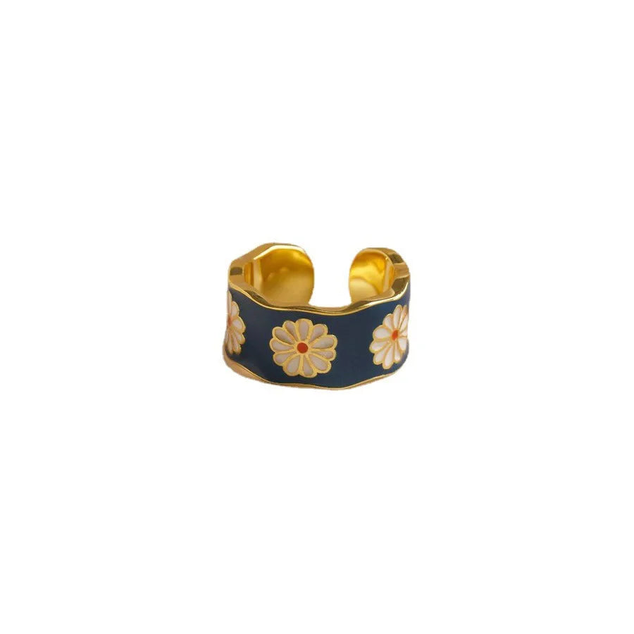 Boho Vintage Enamel Daisy Ring