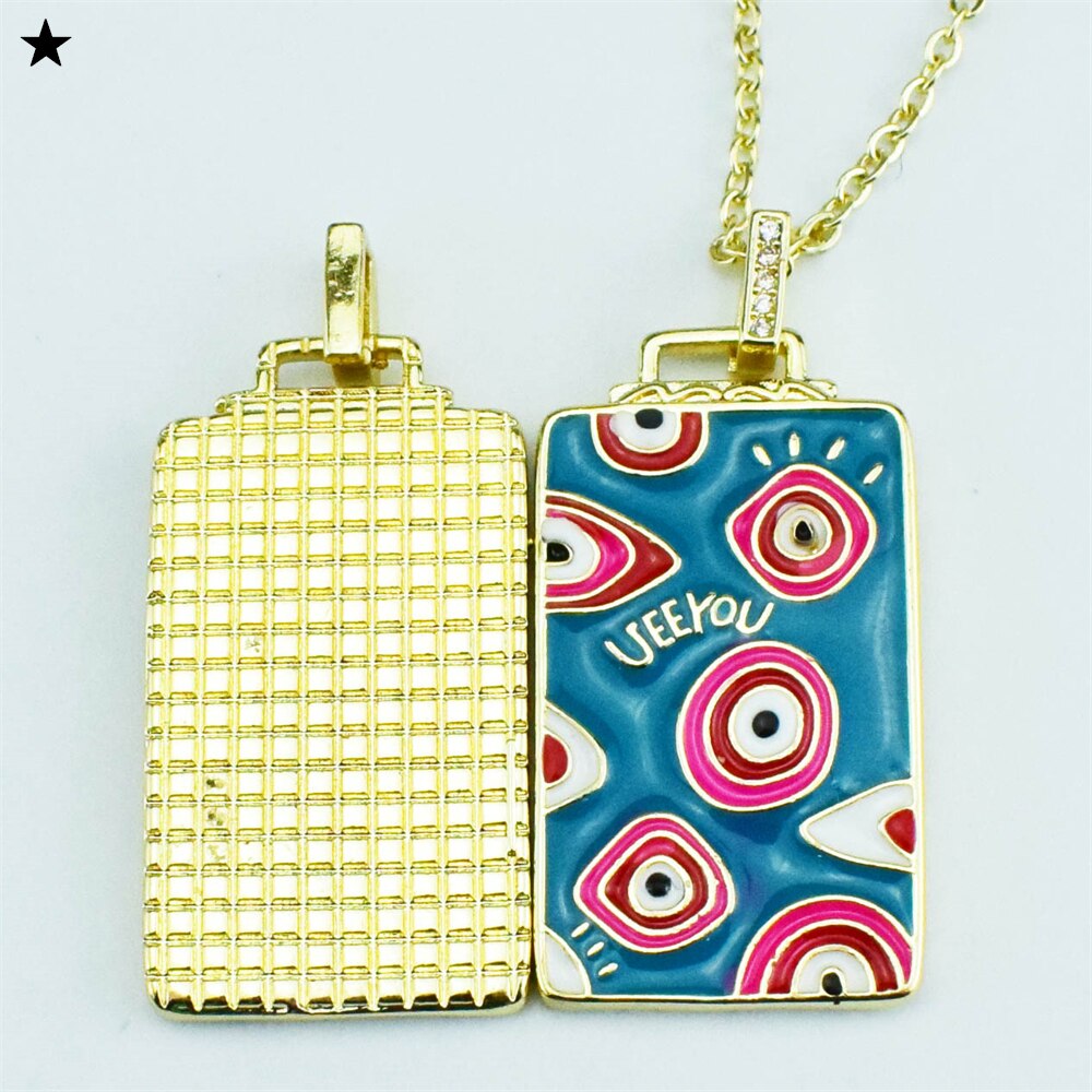 Enamel Evil Eye Rectangle Pendant Necklace