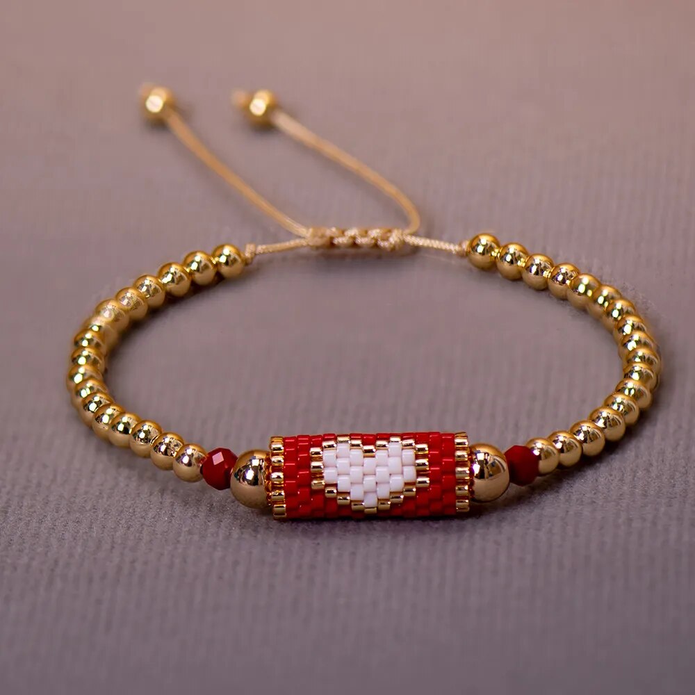 Love Heart Beaded String Bracelet