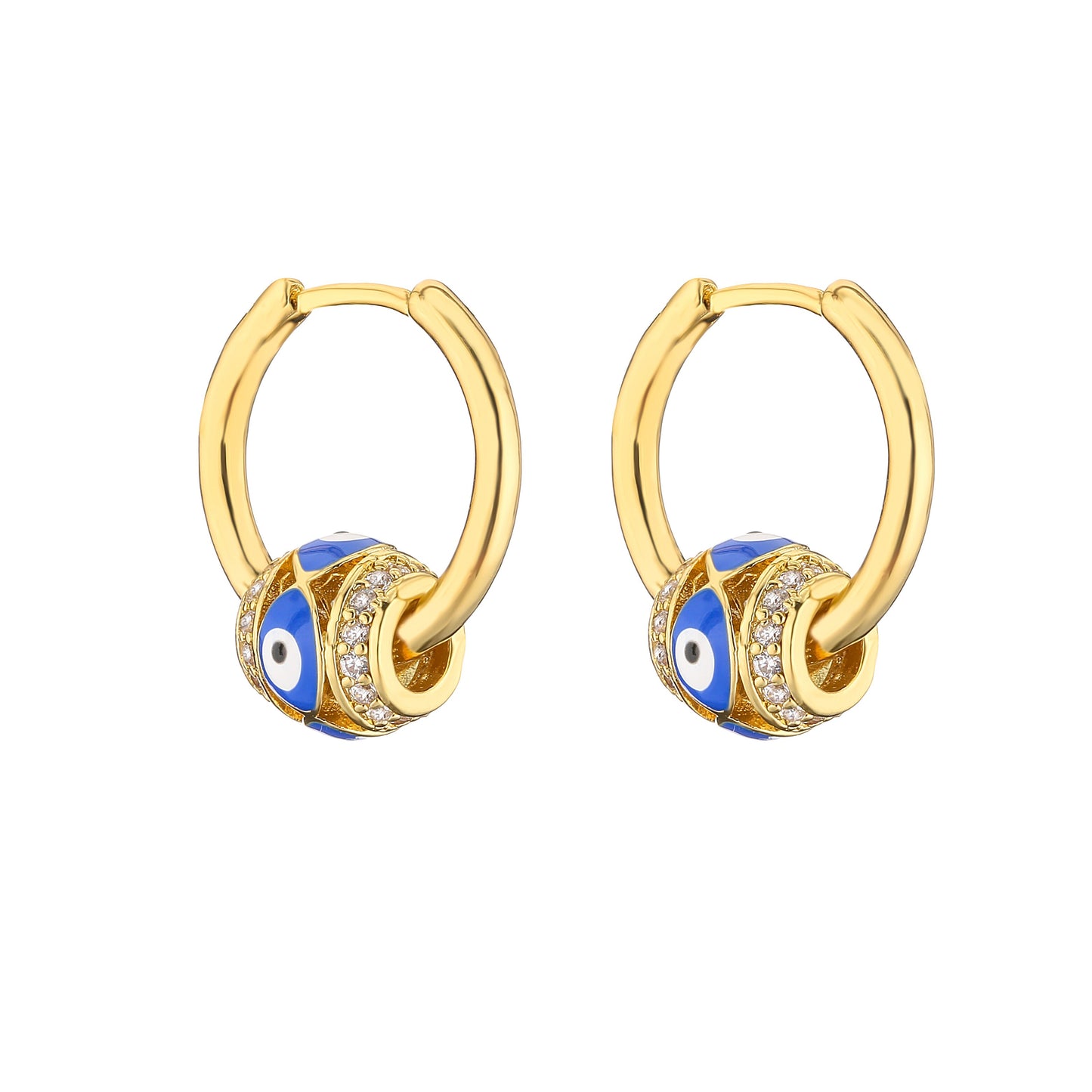 Enamel Evil Eye Bead Hoop Earrings