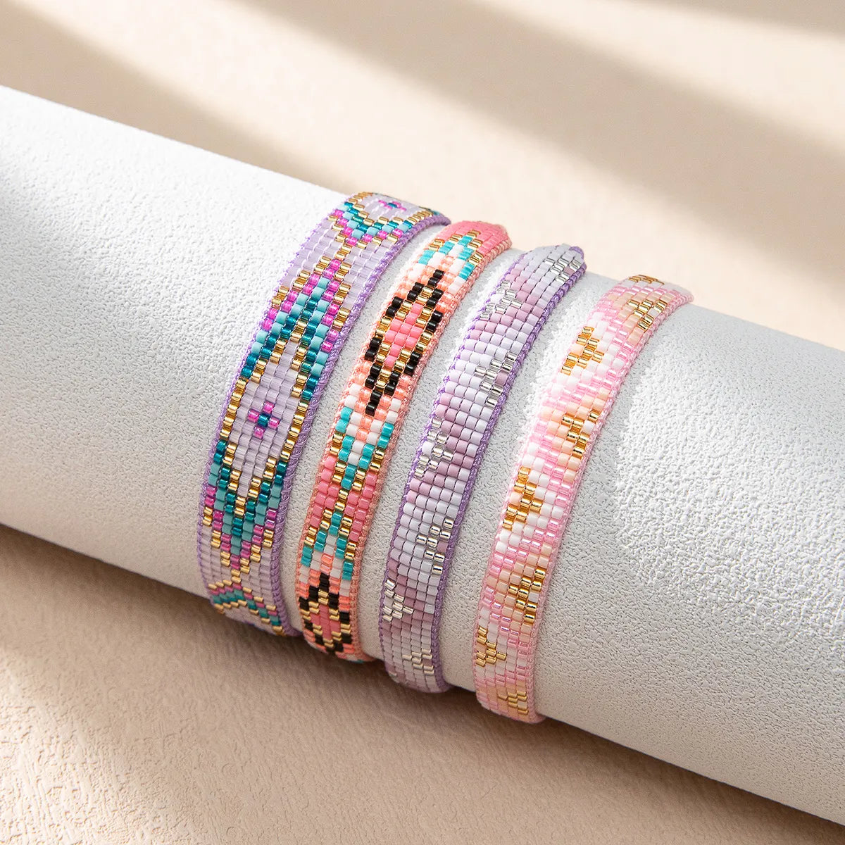 Pastel Geometric Beaded String Bracelet