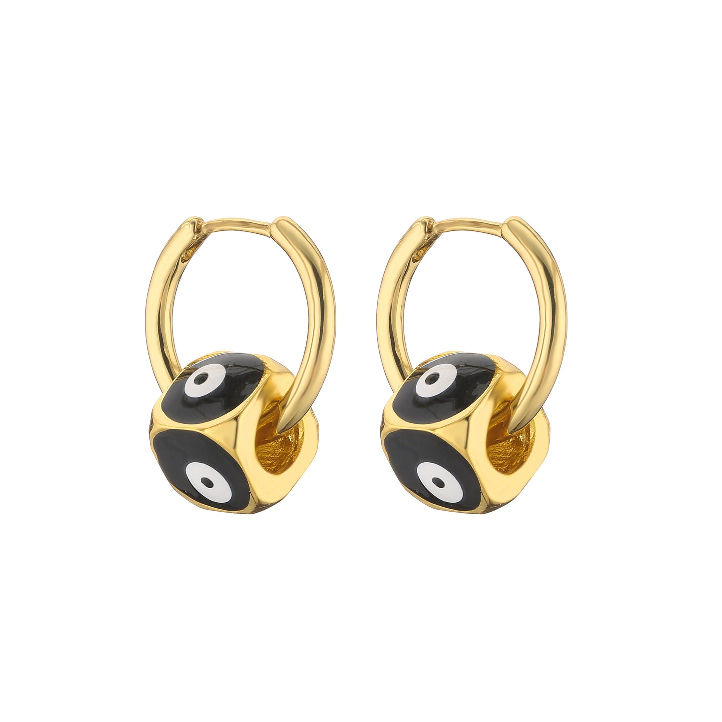 Enamel Evil Eye Bead Hoop Earrings