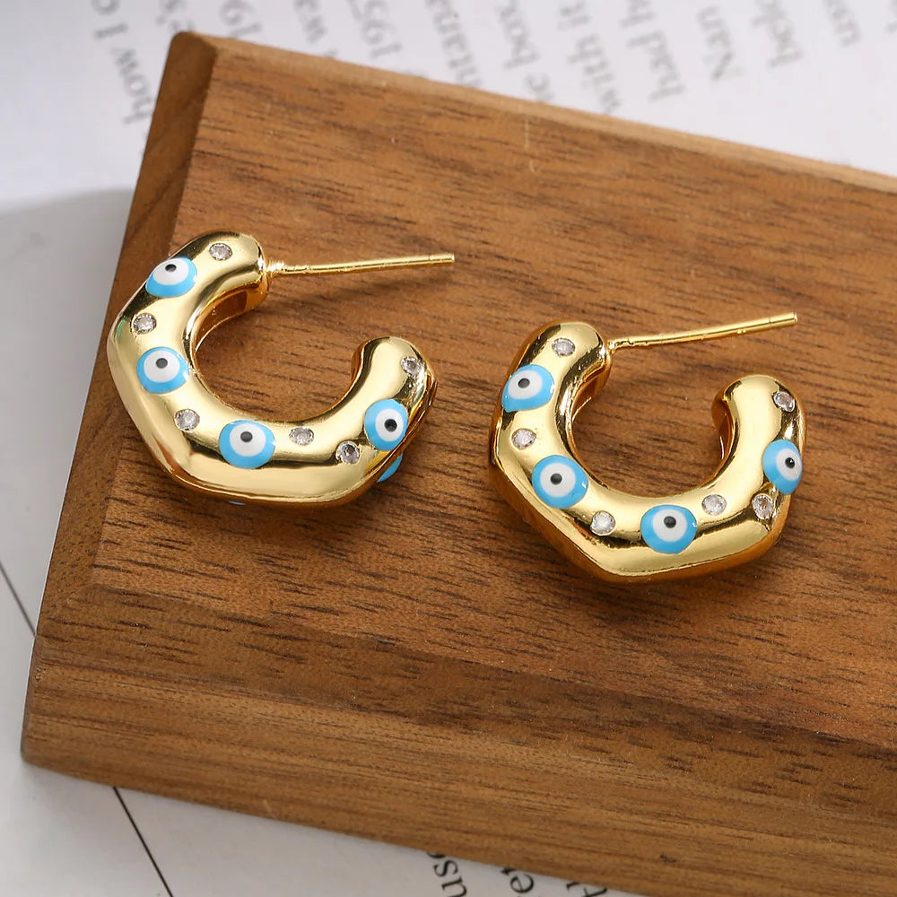 Chunky Evil Eye Studded Hoop Earrings