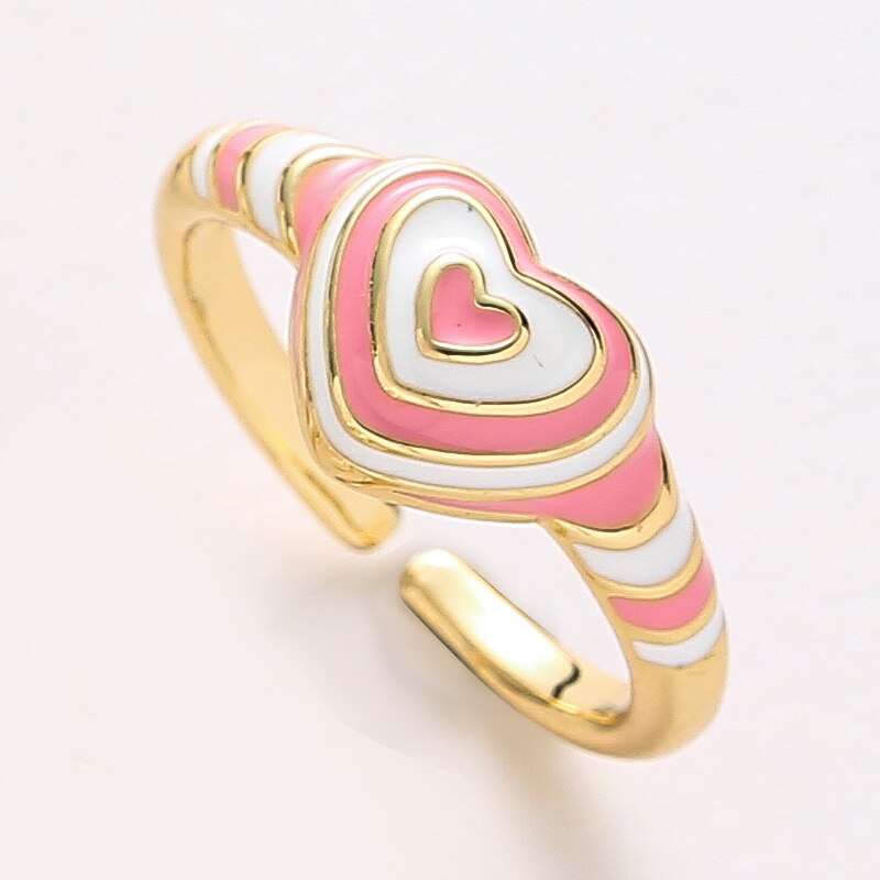 Geometric Enamel Heart Ring