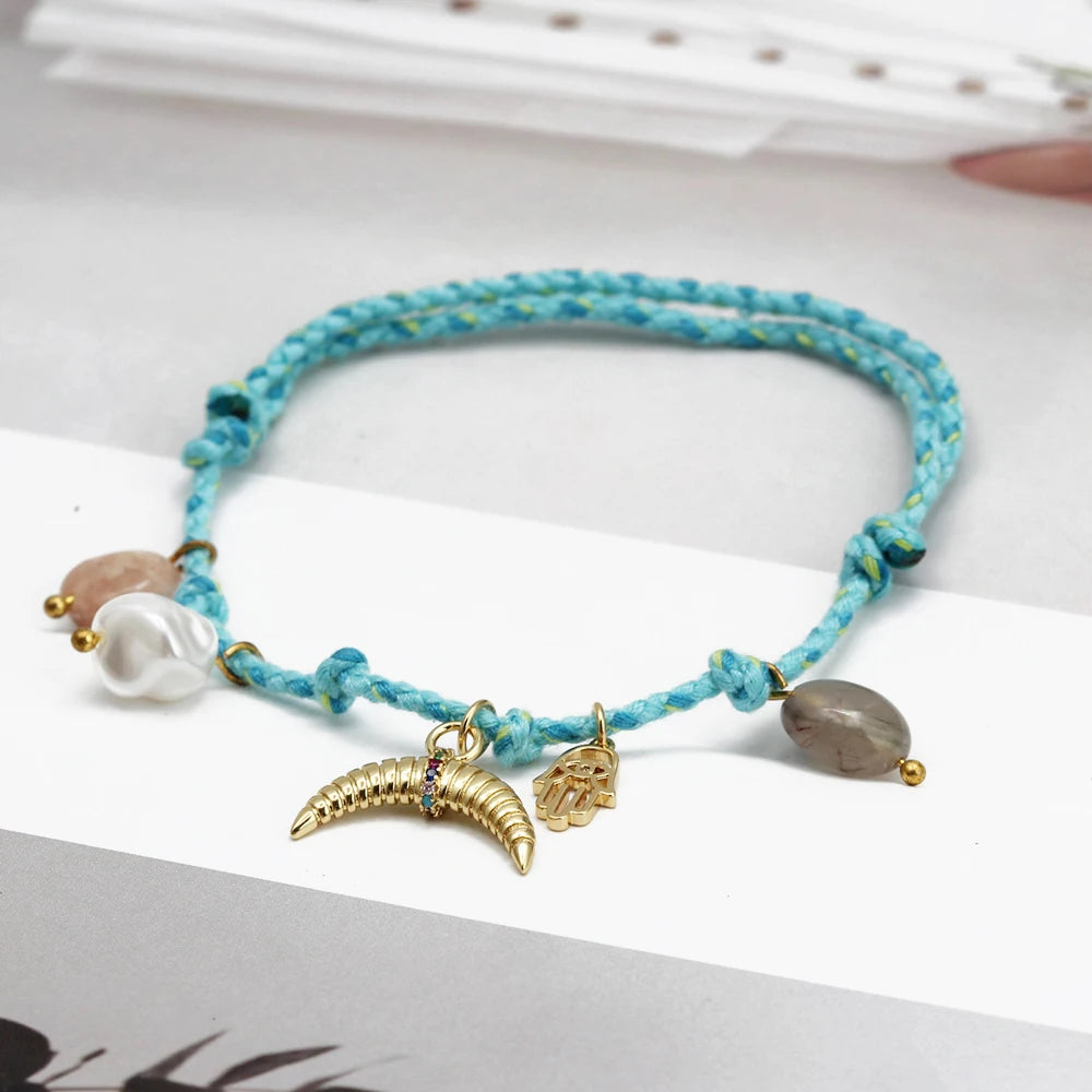 Braided Evil Eye Charm Tassel Bracelet