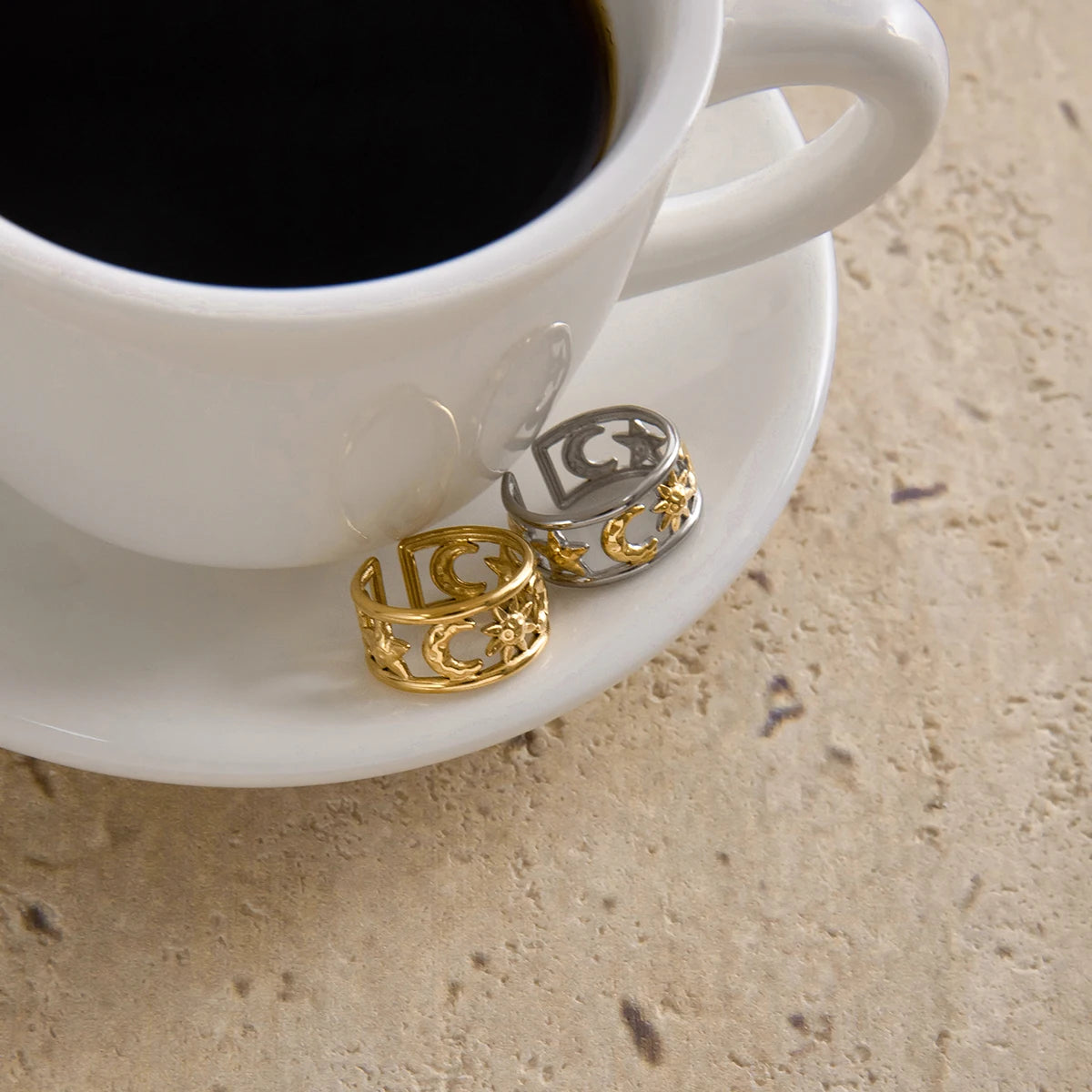 18K Gold Plated Star Moon Ring