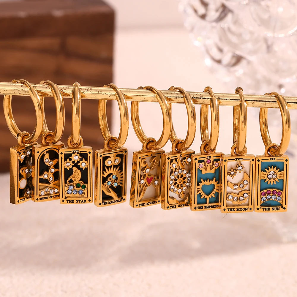 Tarot Card Hoop Earrings 18K Gold Plated