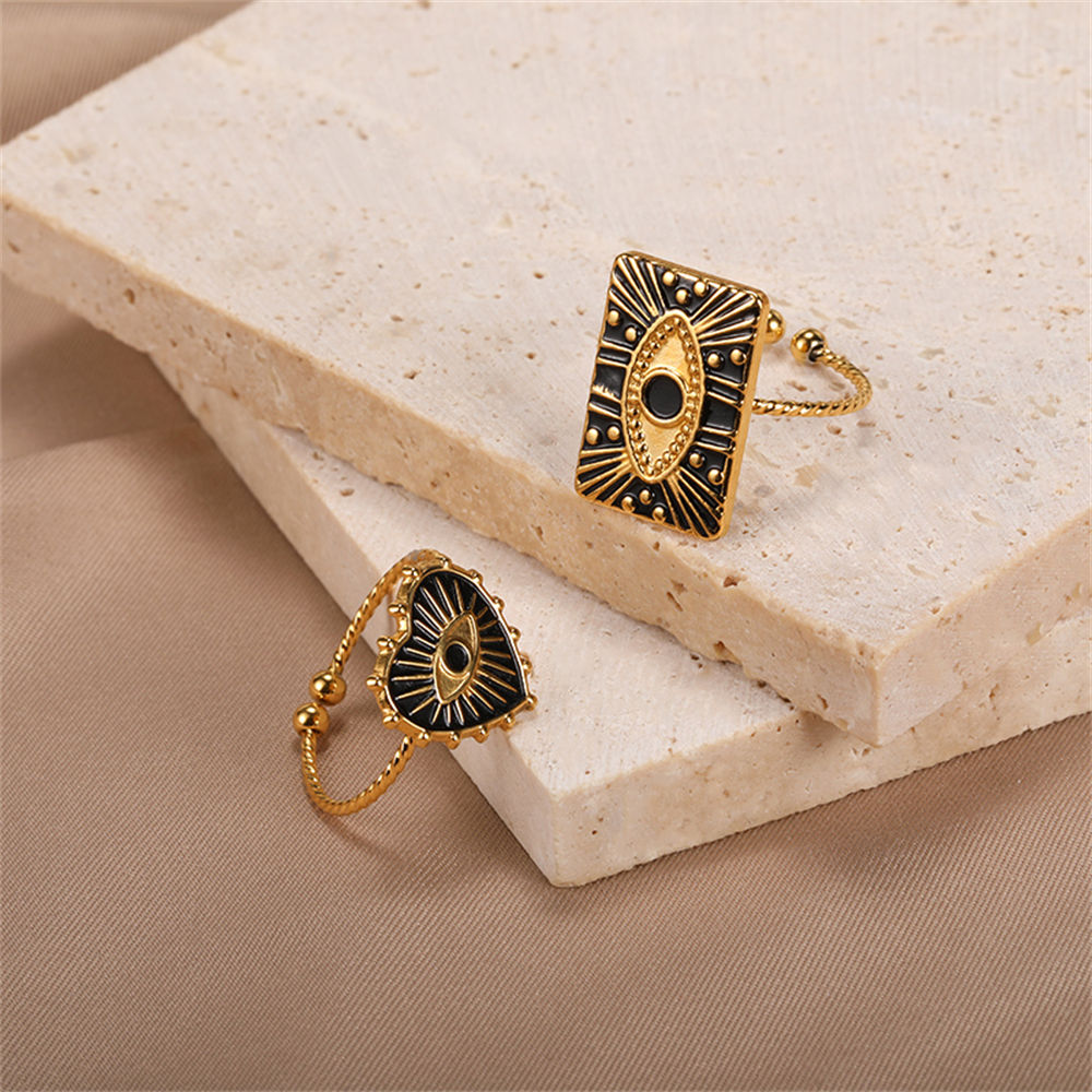 Geometric Heart Evil Eye Open Rings