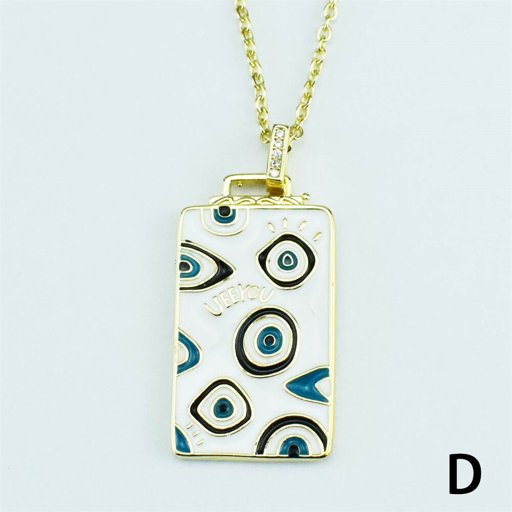 Enamel Evil Eye Rectangle Pendant Necklace