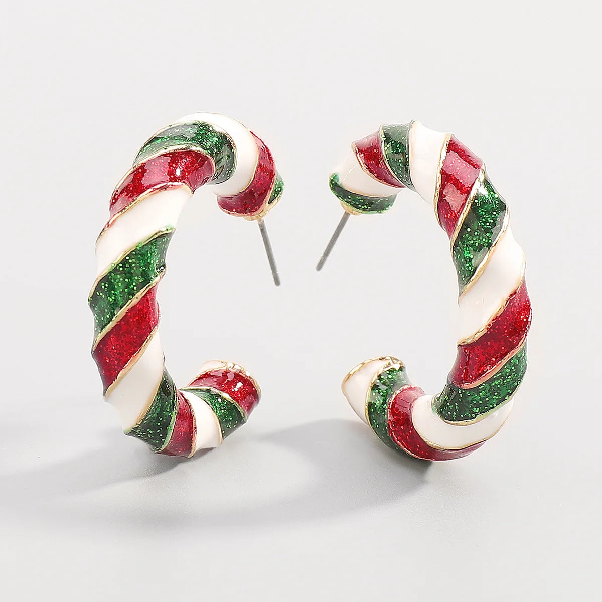 Enamel Candy Cane Hoops