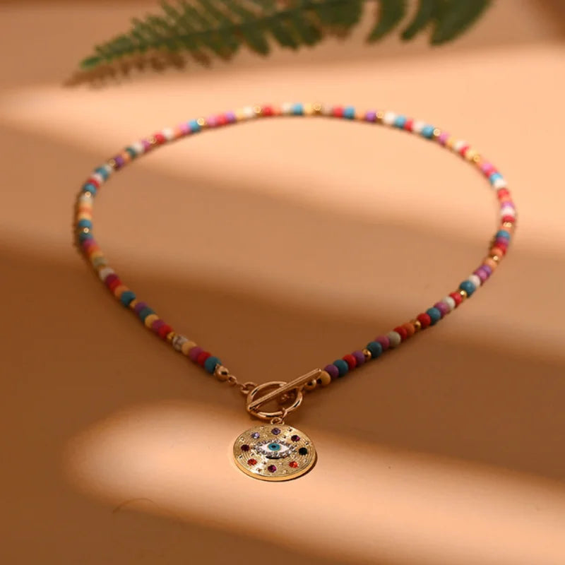 Colourful Stone Bead Choker Necklace