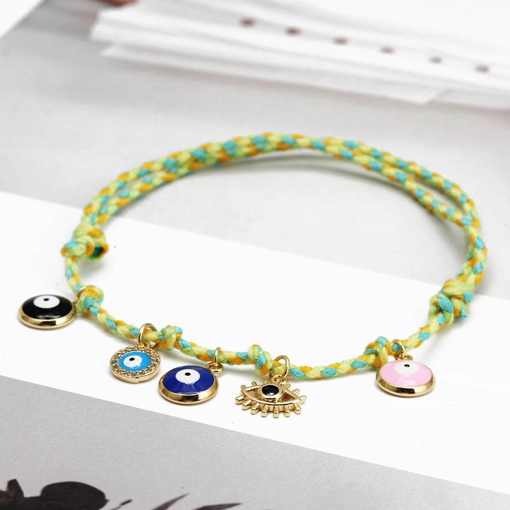 Braided Evil Eye Charm Tassel Bracelet