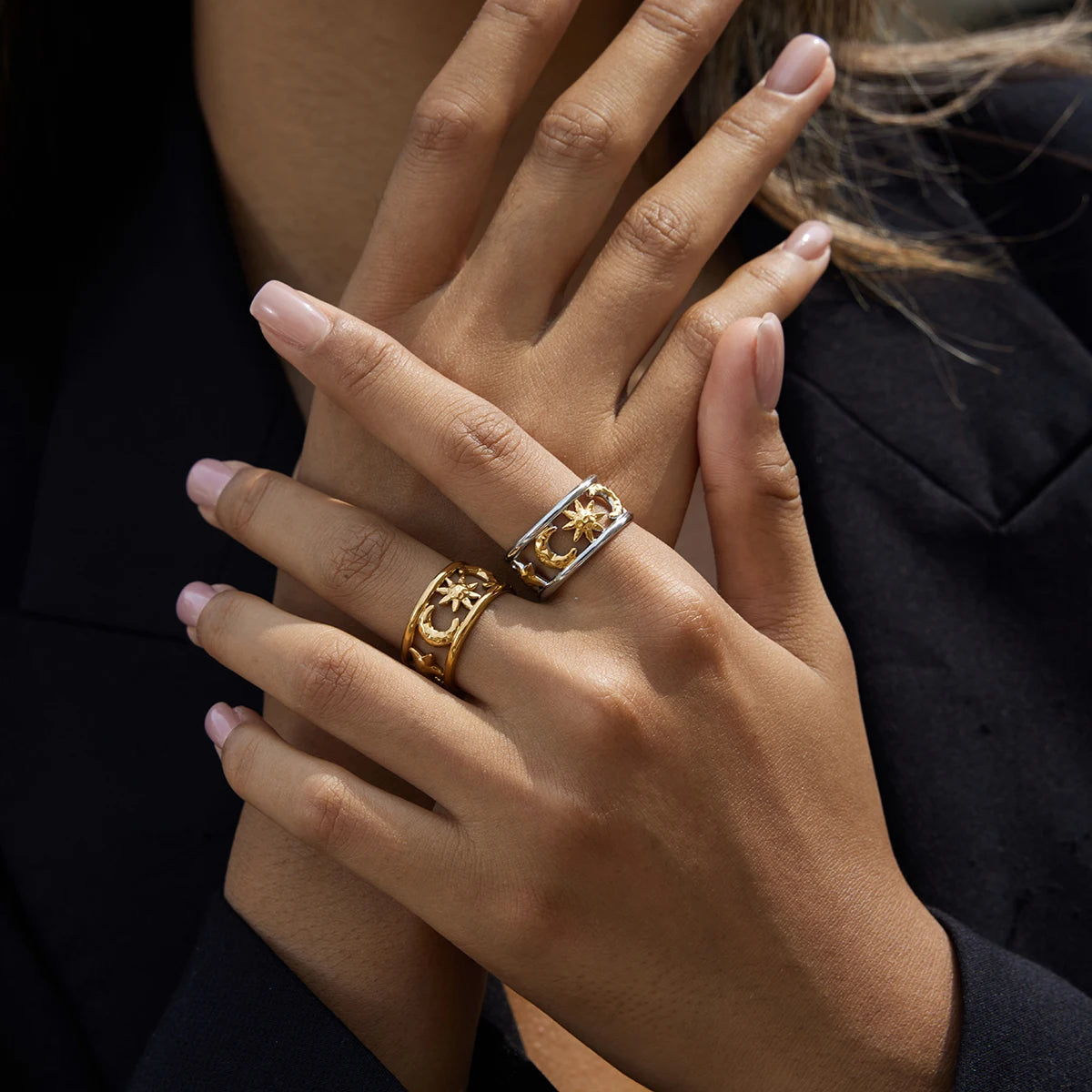 18K Gold Plated Star Moon Ring