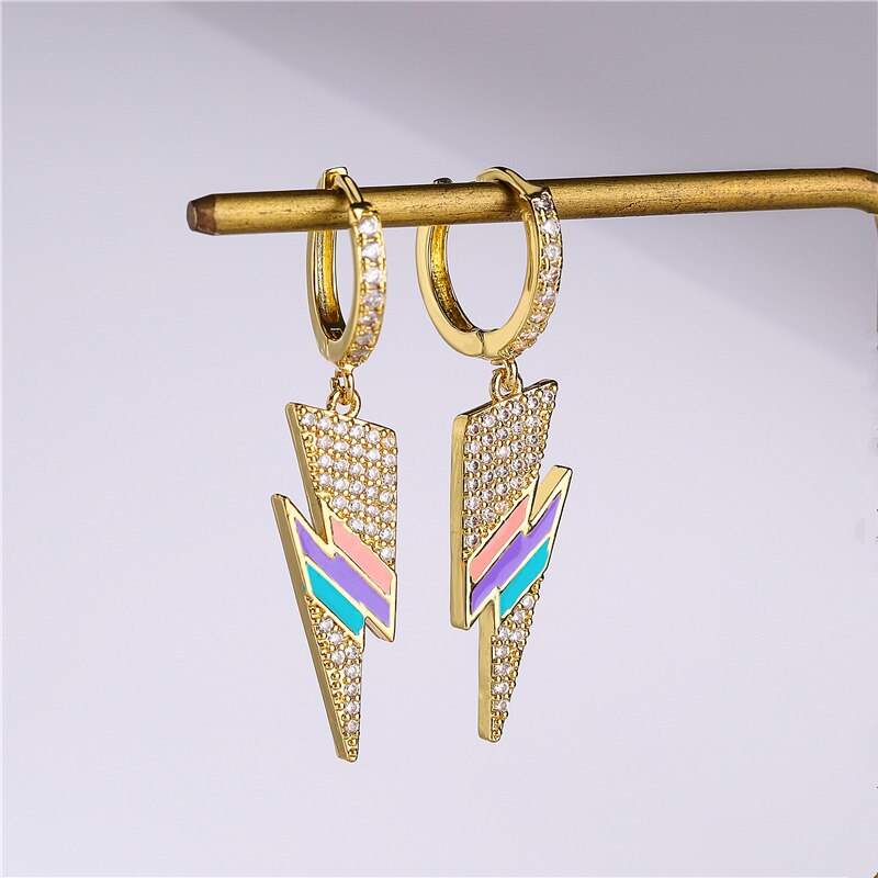 Zircon Retro Lightning Pendant Drop Earrings