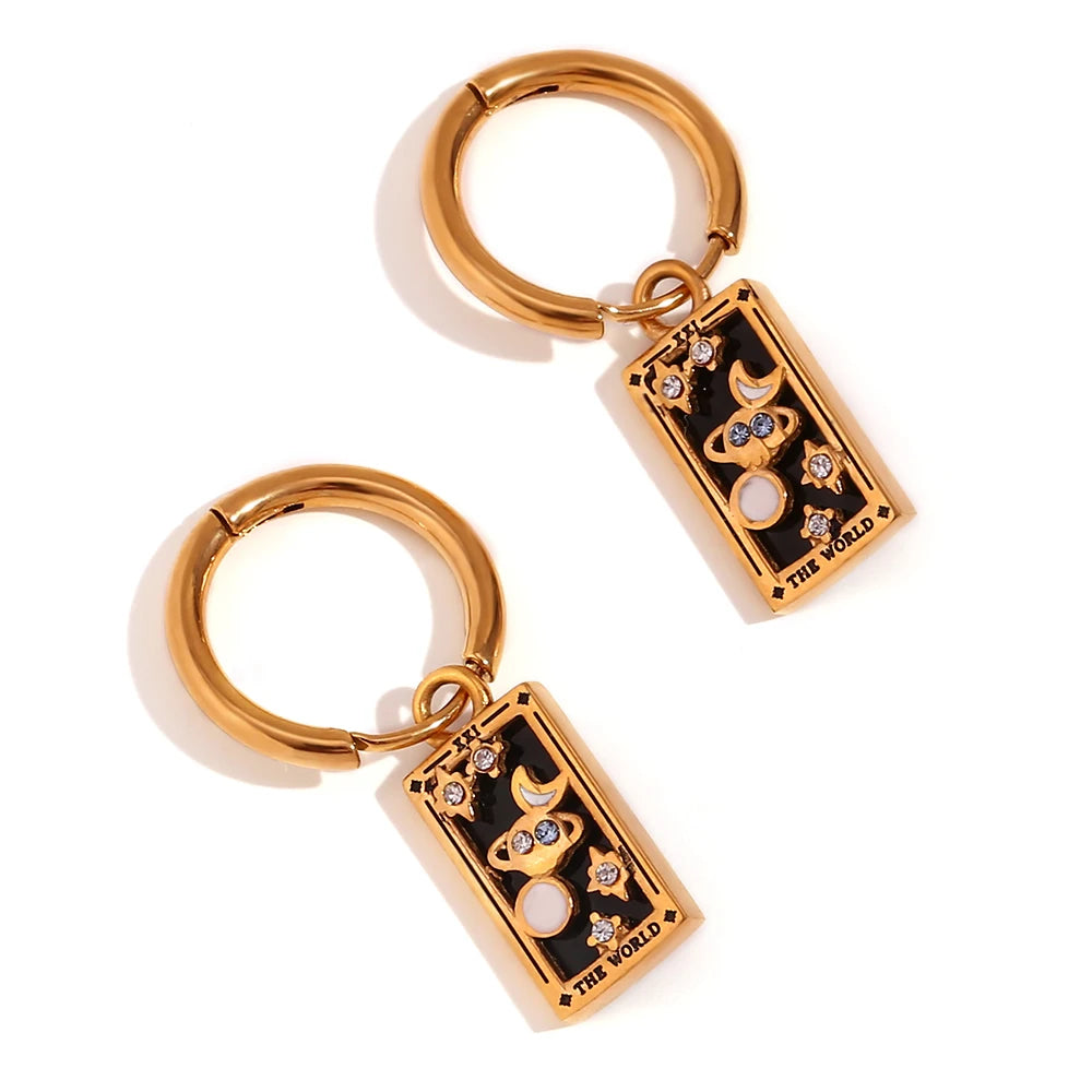 Tarot Card Hoop Earrings 18K Gold Plated