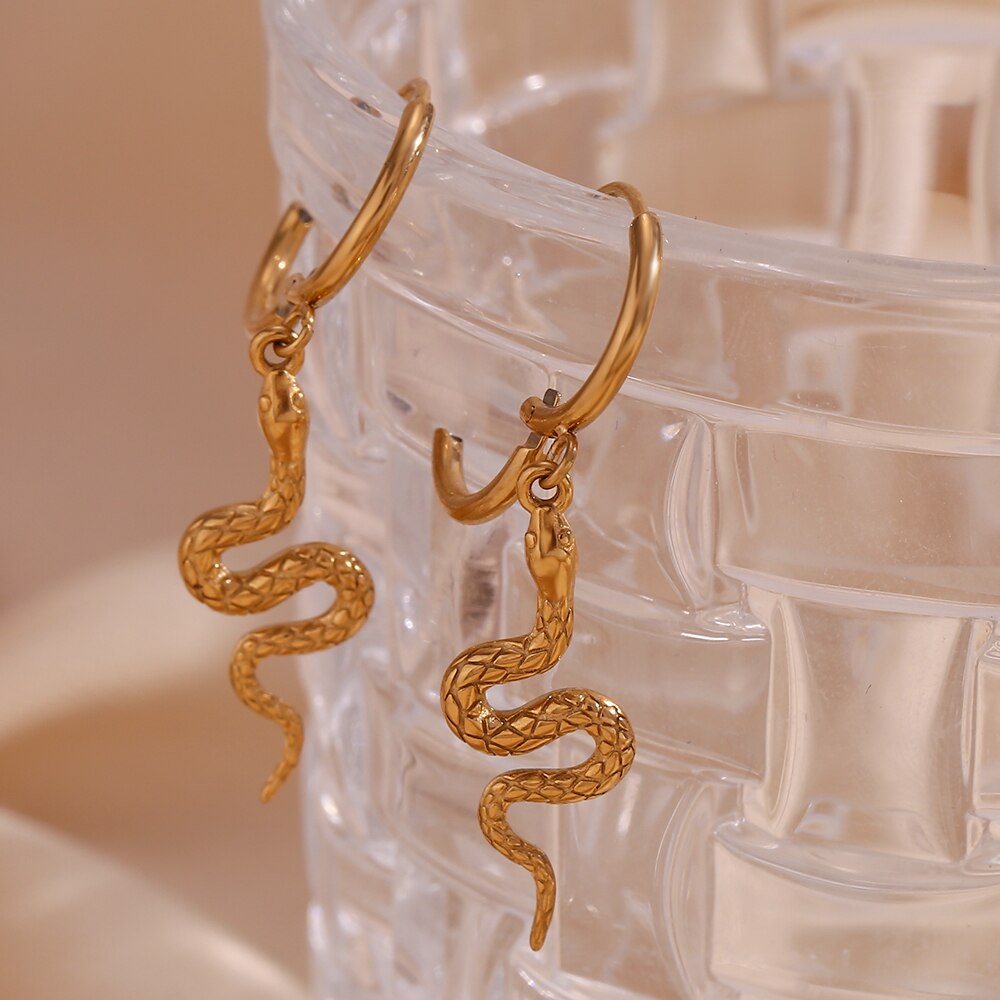 Snake Pendant Hoop Earrings