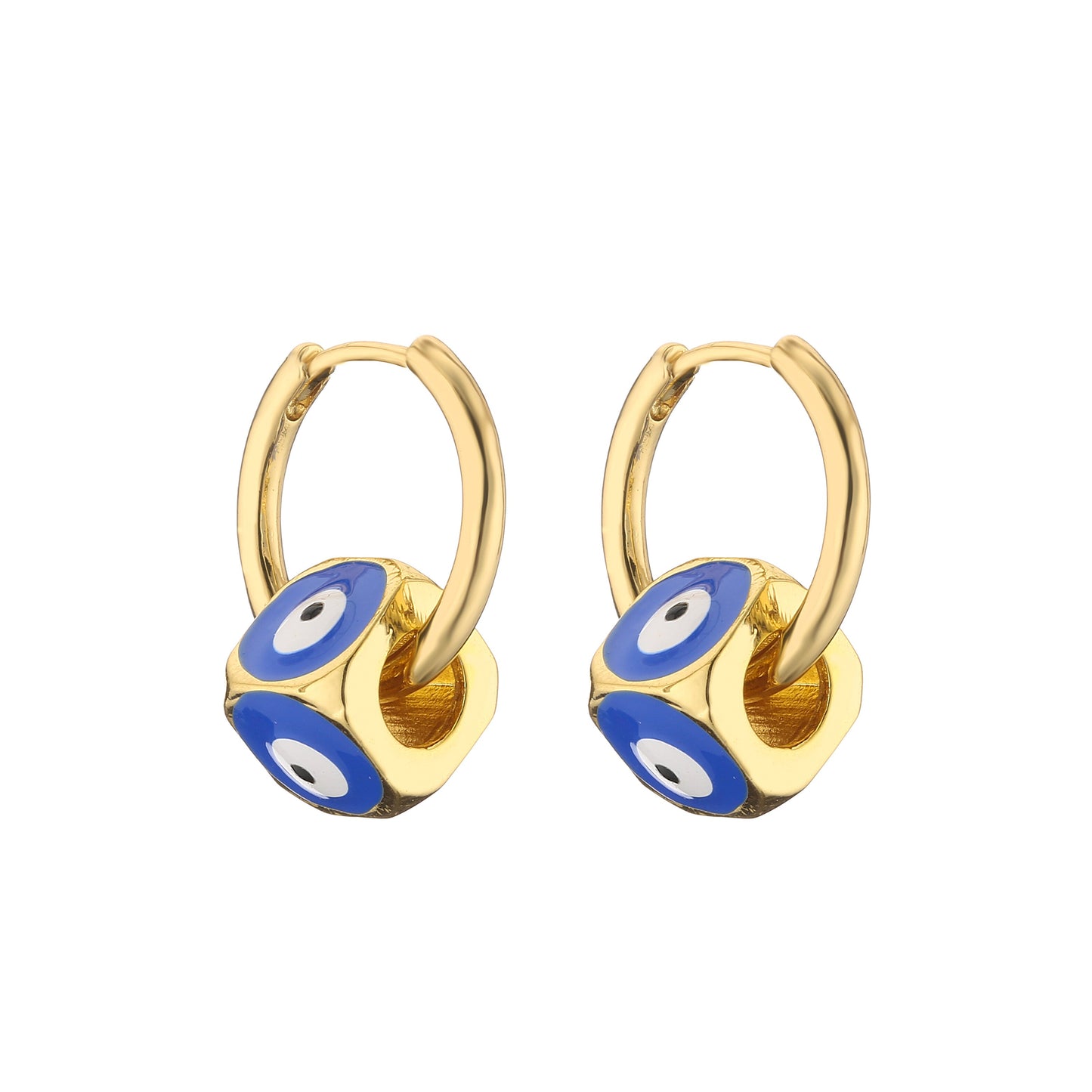 Enamel Evil Eye Bead Hoop Earrings