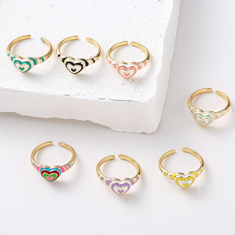 Geometric Enamel Heart Ring